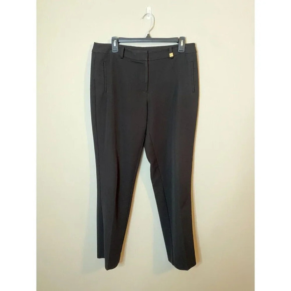 Anne Klein Womens Straight Leg Black Dress Pants Sz 8 Gold Lion Buttons Trousers - Picture 1 of 16